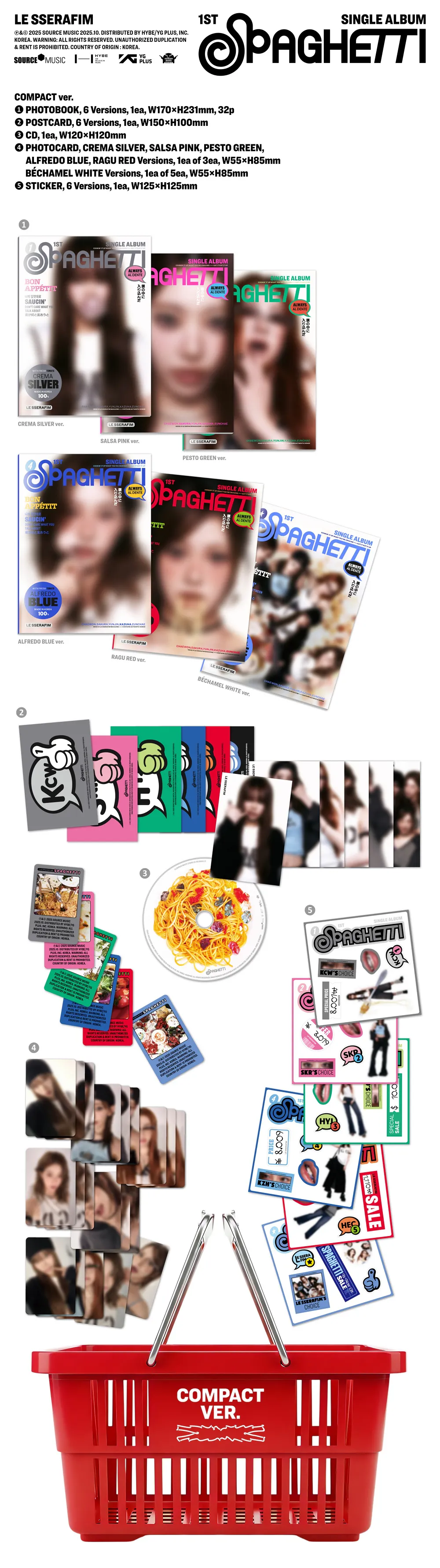 [세트] 르세라핌 (LE SSERAFIM) - LE SSERAFIM 1st Single Album [SPAGHETTI] (COMPACT ver.) 상세 이미지 2