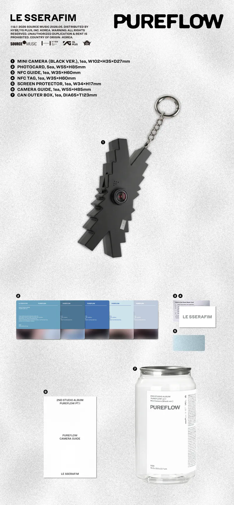 르세라핌 (LE SSERAFIM) - 2nd Studio Album 'PUREFLOW' pt.1 (Mini Camera ver.) Black ver. 2