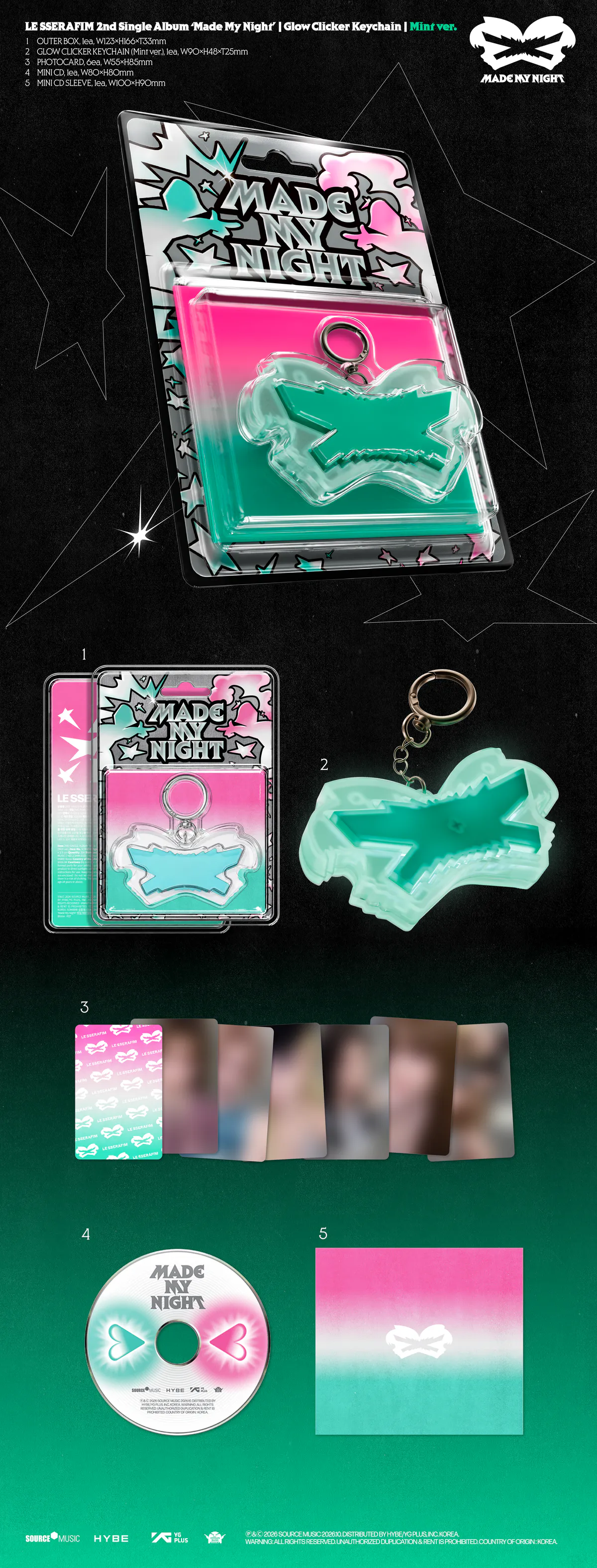 LE SSERAFIM - 2nd Single Album 'Made My Night' Glow Clicker Keychain (Mint ver.) 상세 이미지 2