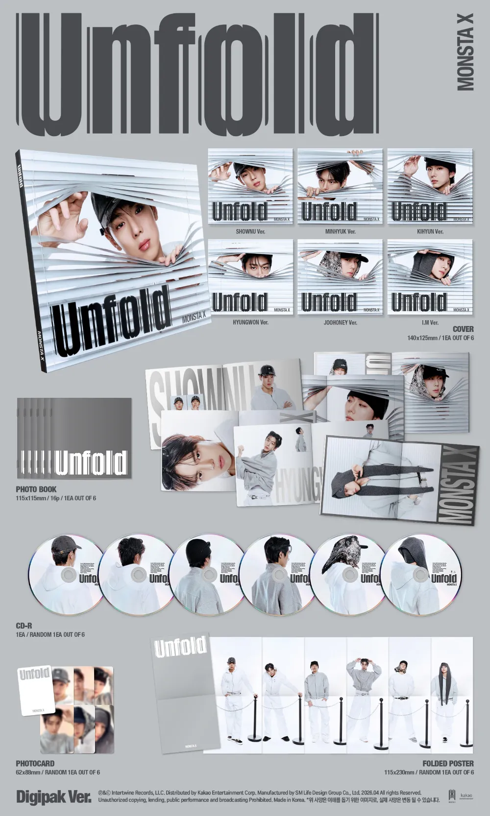 [랜덤] MONSTA X (몬스타엑스) - 정규앨범 [Unfold] (DIGIPACK VER.) 6종 (SHOWNU Ver. / MINHYUK Ver. / KIHYUN Ver. / HYUNGWON Ver. / JOOHONEY Ver. / I.M Ver.) 상세 이미지 2