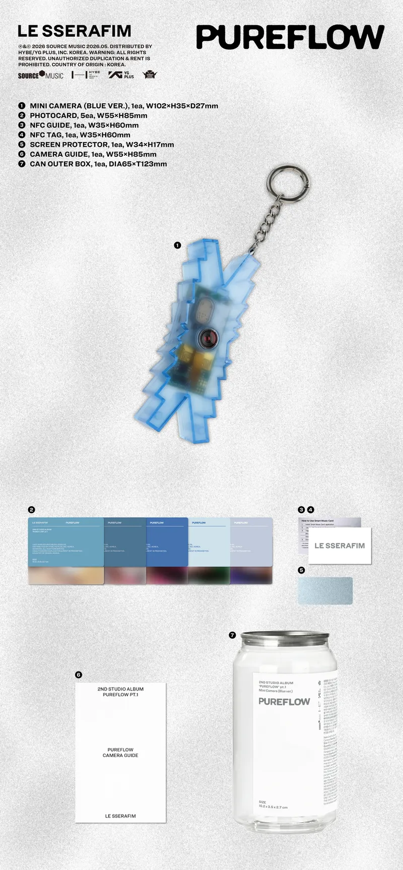 르세라핌 (LE SSERAFIM) - 2nd Studio Album [PUREFLOW] pt.1 (Mini Camera ver.) Blue ver. 2