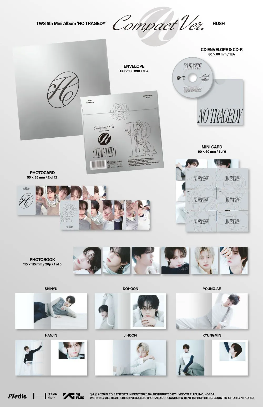[랜덤] TWS(투어스) - TWS 5th Mini Album [NO TRAGEDY] (COMPACT Ver.) (HUSH) 상세 이미지 2