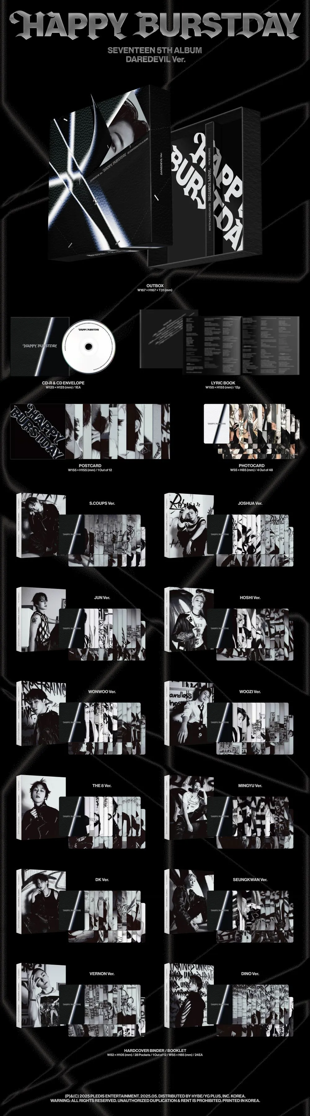세븐틴(SEVENTEEN) - SEVENTEEN 5th Album [HAPPY BURSTDAY] (DAREDEVIL Ver.) 상세 이미지 2