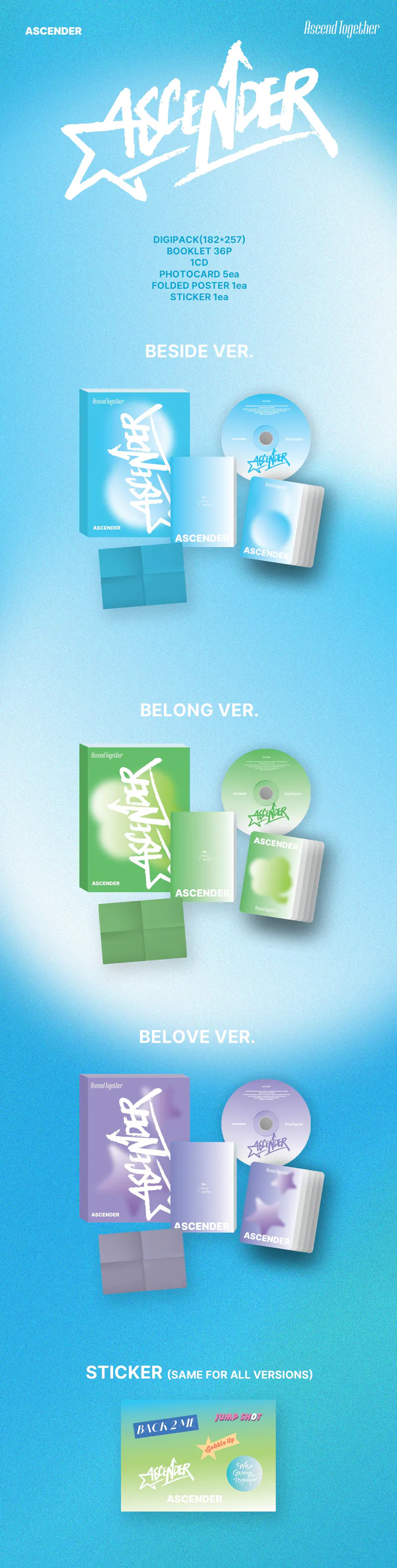 [세트] ASCENDER - Ascend Together (BESIDE VER., BELONG VER., BELOVE VER.) 2