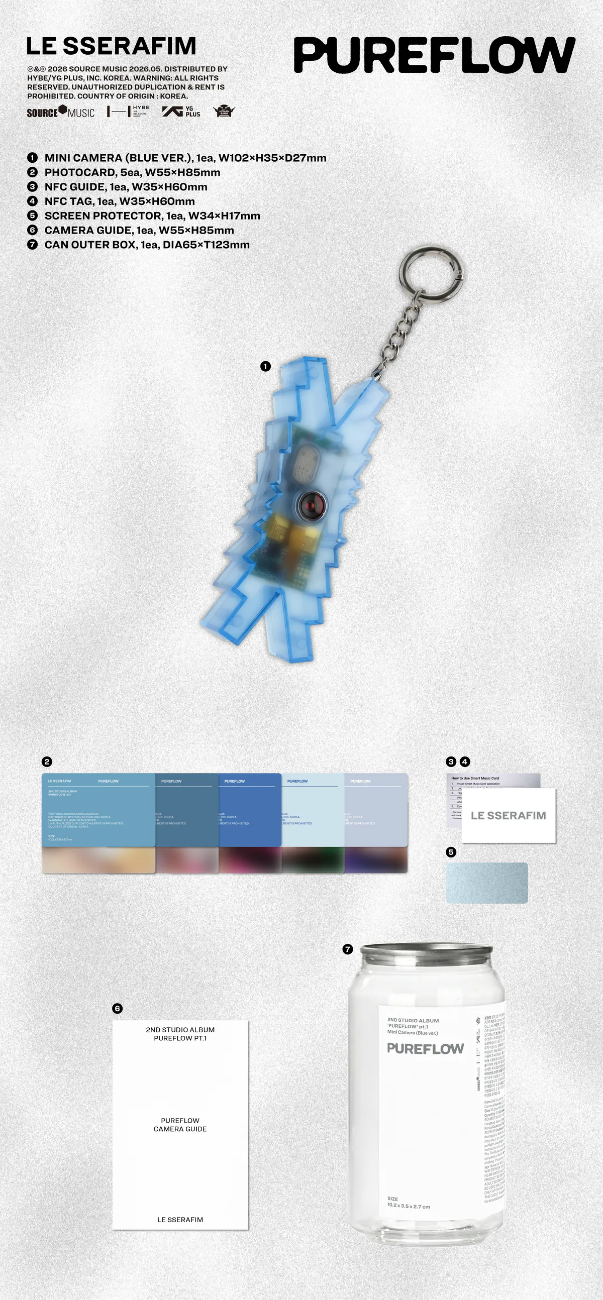 르세라핌 (LE SSERAFIM) - 2nd Studio Album 'PUREFLOW' pt.1 (Mini Camera ver.) Blue ver. 상세 이미지 2