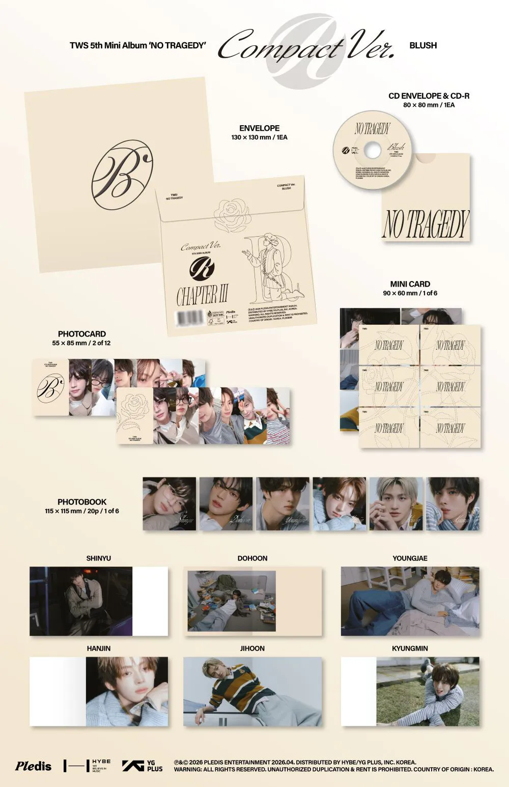 [랜덤] TWS(투어스) - TWS 5th Mini Album [NO TRAGEDY] (COMPACT Ver.) (BLUSH) 상세 이미지 2