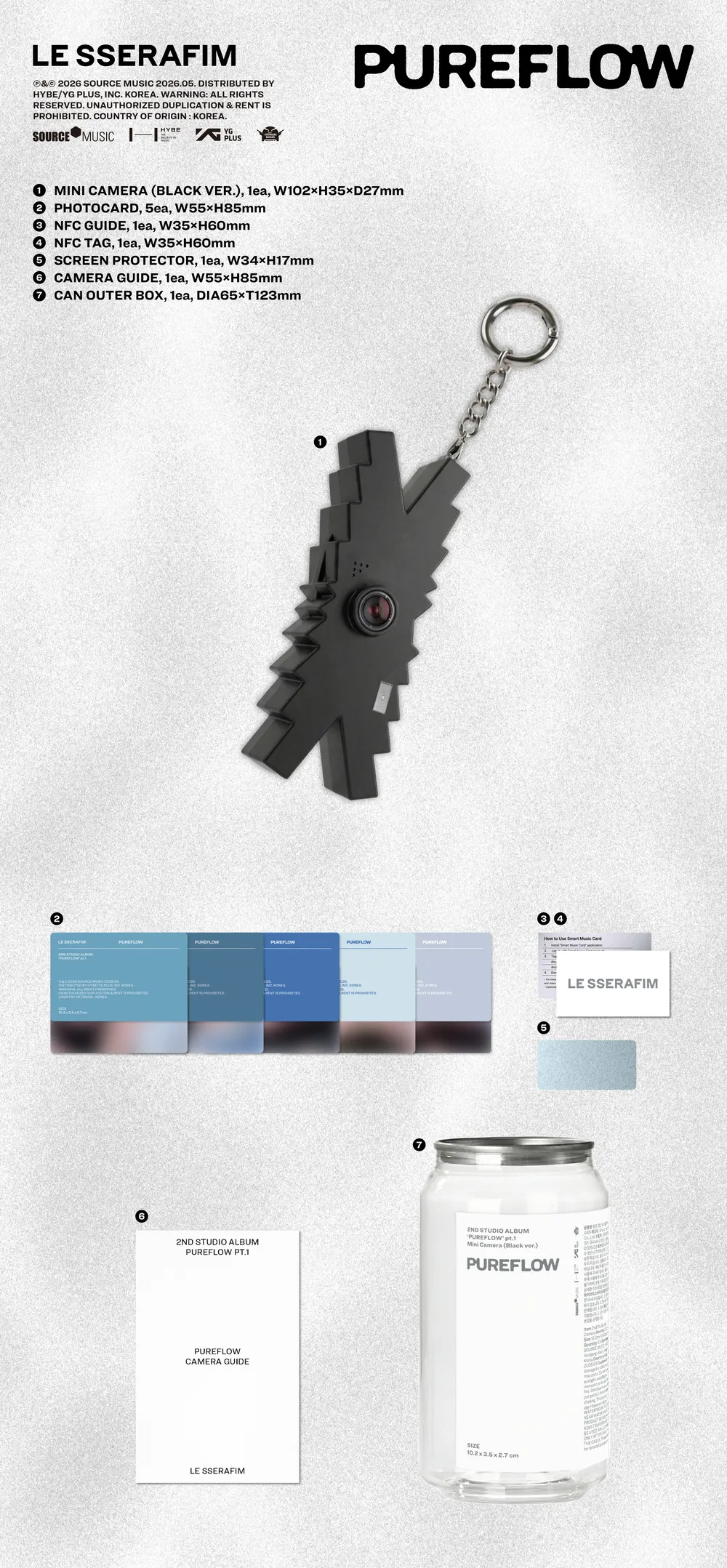 르세라핌 (LE SSERAFIM) - 2nd Studio Album [PUREFLOW] pt.1 (Mini Camera ver.) Black ver. 상세 이미지 2