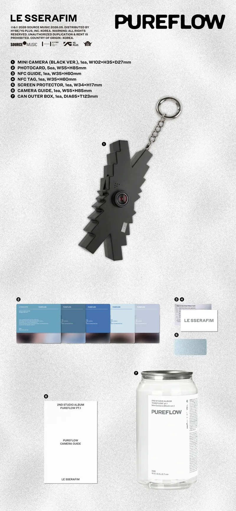 르세라핌 (LE SSERAFIM) - 2nd Studio Album [PUREFLOW] pt.1 (Mini Camera ver.) Black ver. 2