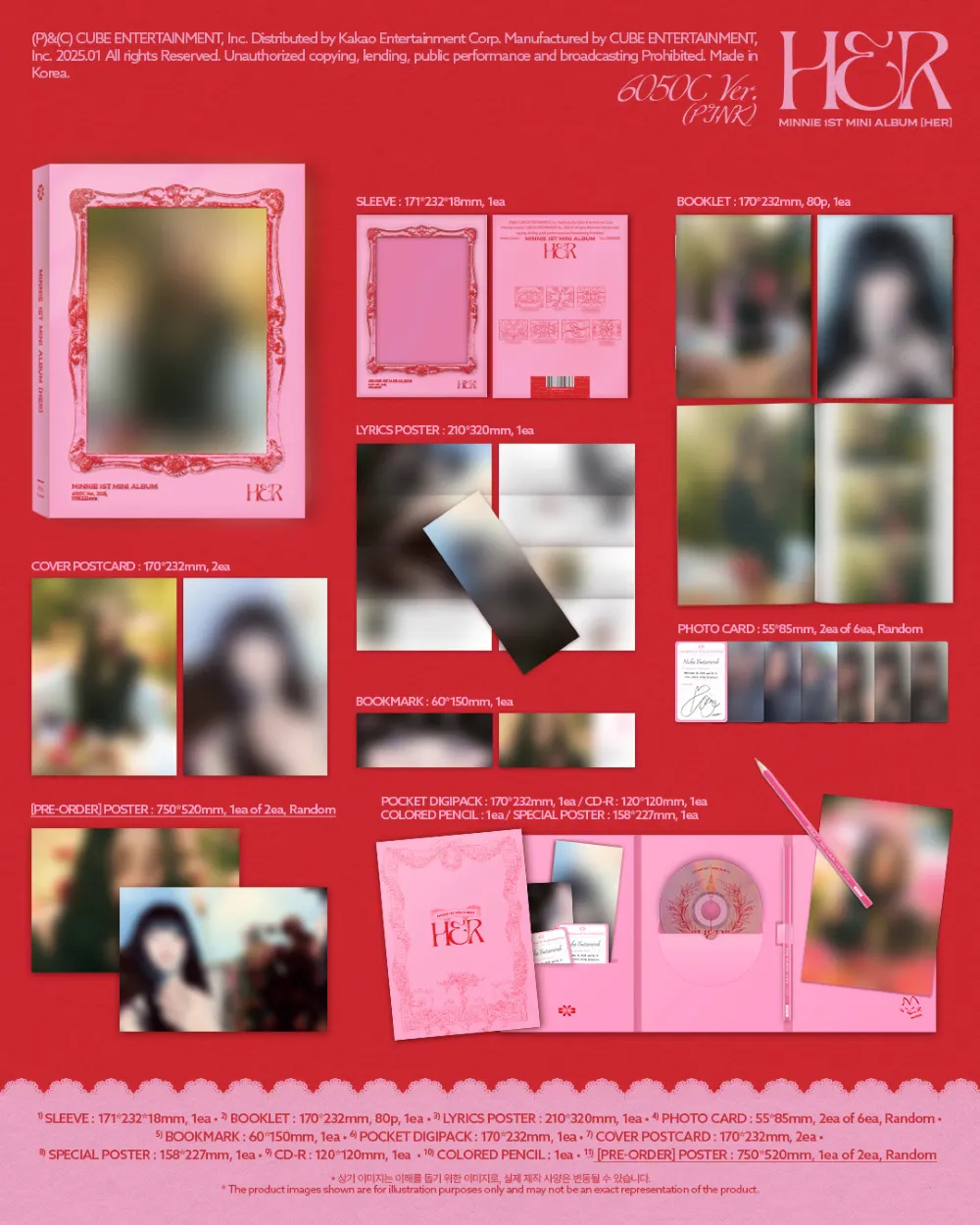 [랜덤] 민니 ((여자)아이들) - 미니 1집 [HER] (2035C(RED) Ver. / 6050C(PINK) Ver.) 상세 이미지 3