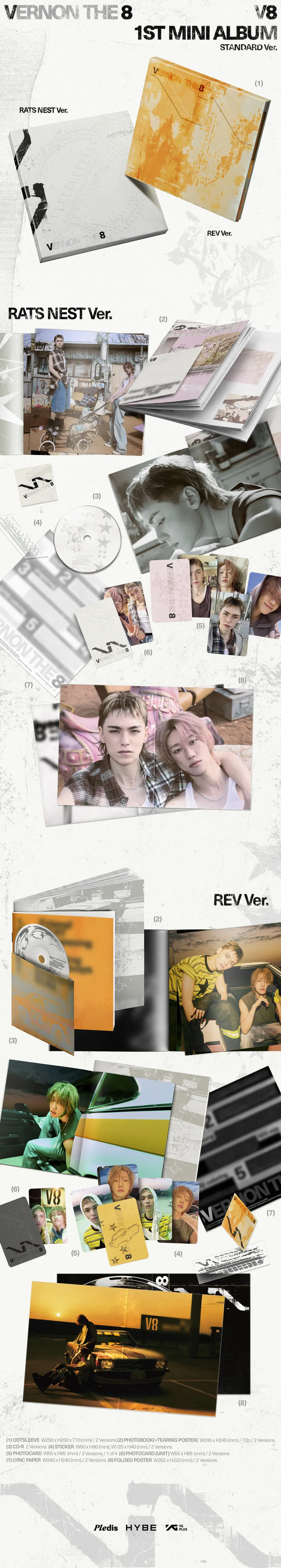 [세트] V8 (SEVENTEEN) - 1st Mini Album 'V8' (RATS NEST Ver./ REV Ver.) 2
